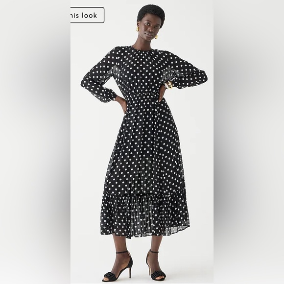 J. Crew Dresses & Skirts - J. Crew. Long-sleeve chiffon midi dress in dot print